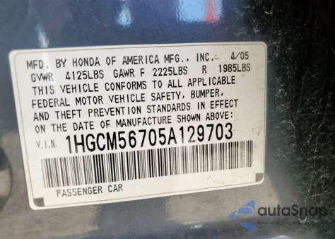 2005 Honda Accord Ex z USA, uszkodzony, nr VIN 1HGCM56705A129703